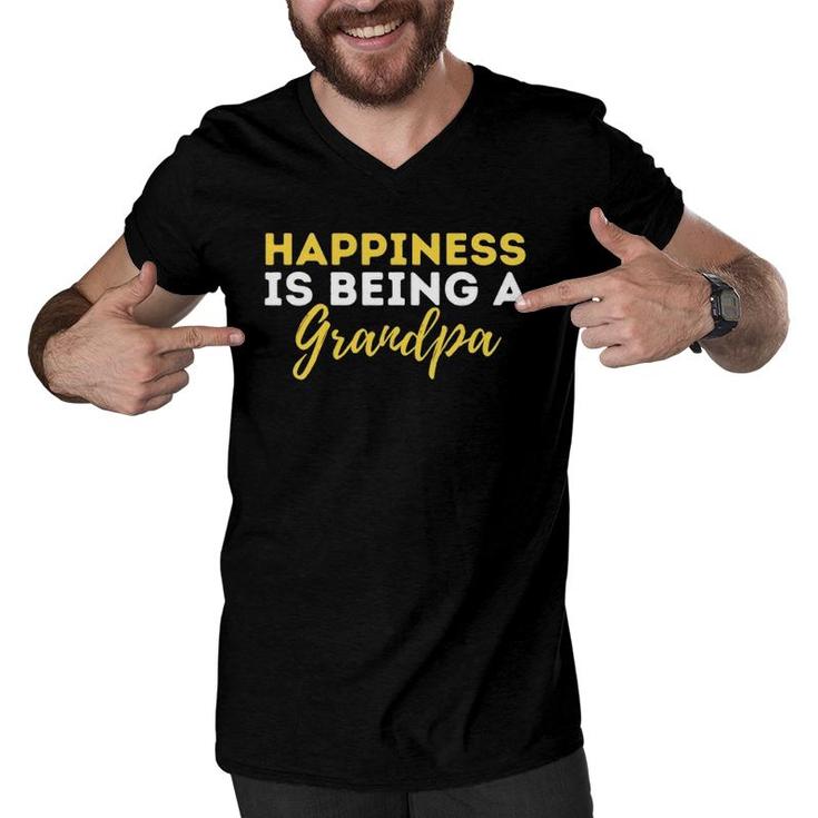 Mens Happiness Is Being A Grandpa - Grandfather Granddad Gramps Men V-Neck Tshirt