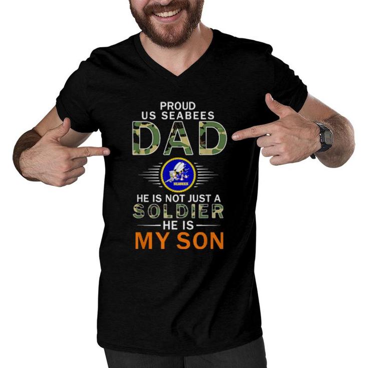 Mens He Is A Soldier & Is My Sonproud Us Seabees Dad Camouflage  Men V-Neck Tshirt