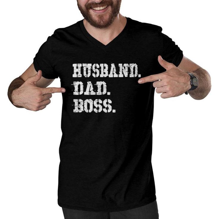 Mens Husband Dad Boss  Funny Father's Day Gift Tee Men V-Neck Tshirt