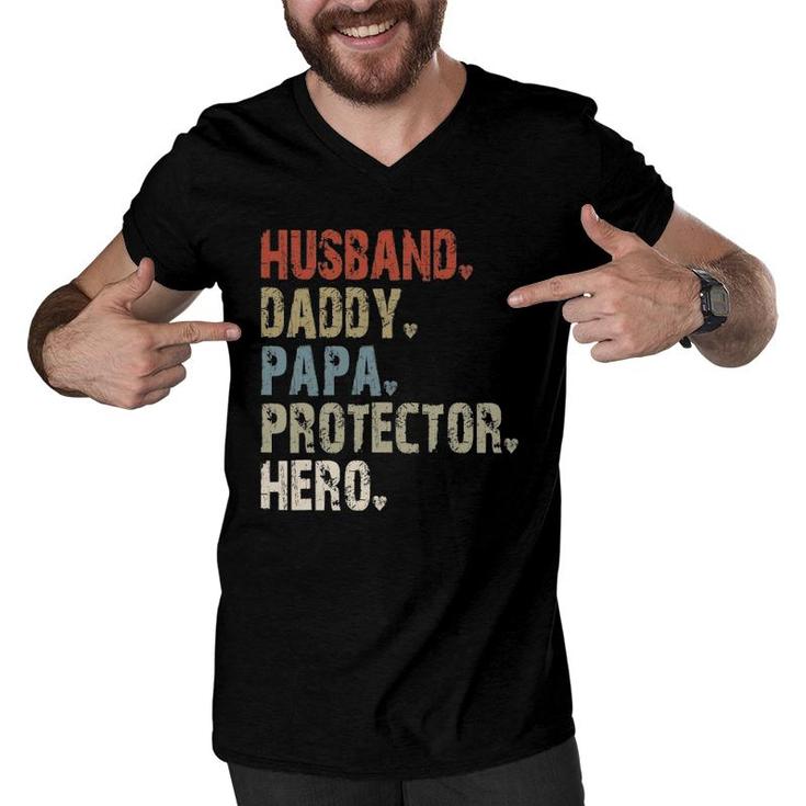 Mens Husband - Daddy - Papa - Protector - Hero Men V-Neck Tshirt