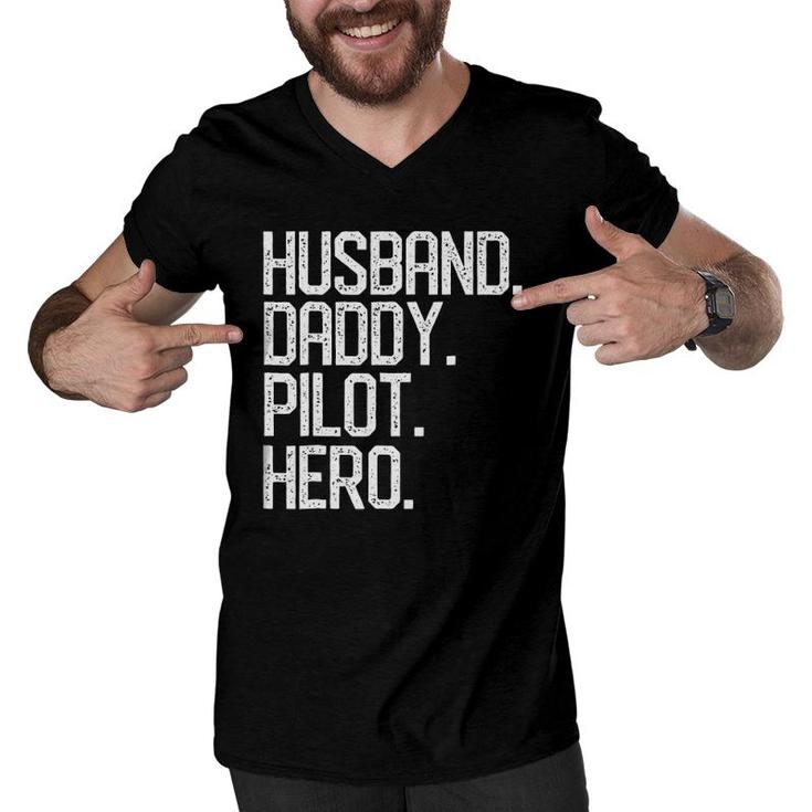 Mens Husband Daddy Pilot Hero Dad Papa Christmas Gift Men V-Neck Tshirt