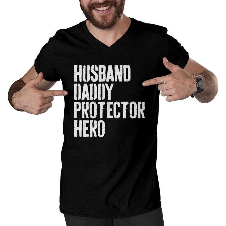 Mens Husband Daddy Protector Hero Father's Day Gif Men V-Neck Tshirt