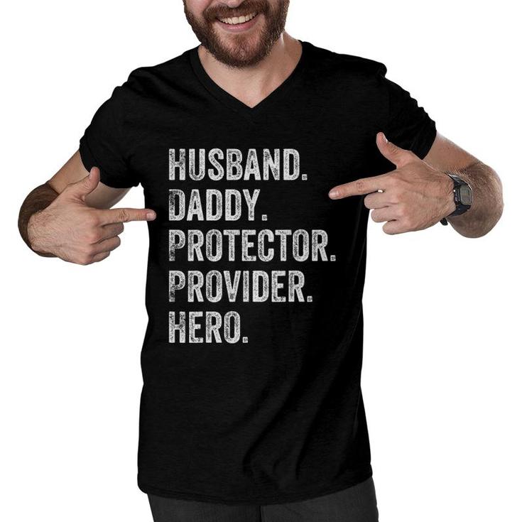Mens Husband Daddy Protector Provider Hero Men V-Neck Tshirt