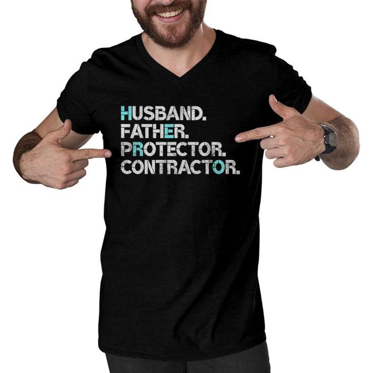 Mens Husband Father Protector Contractor Gift Dad Funny Men V-Neck Tshirt