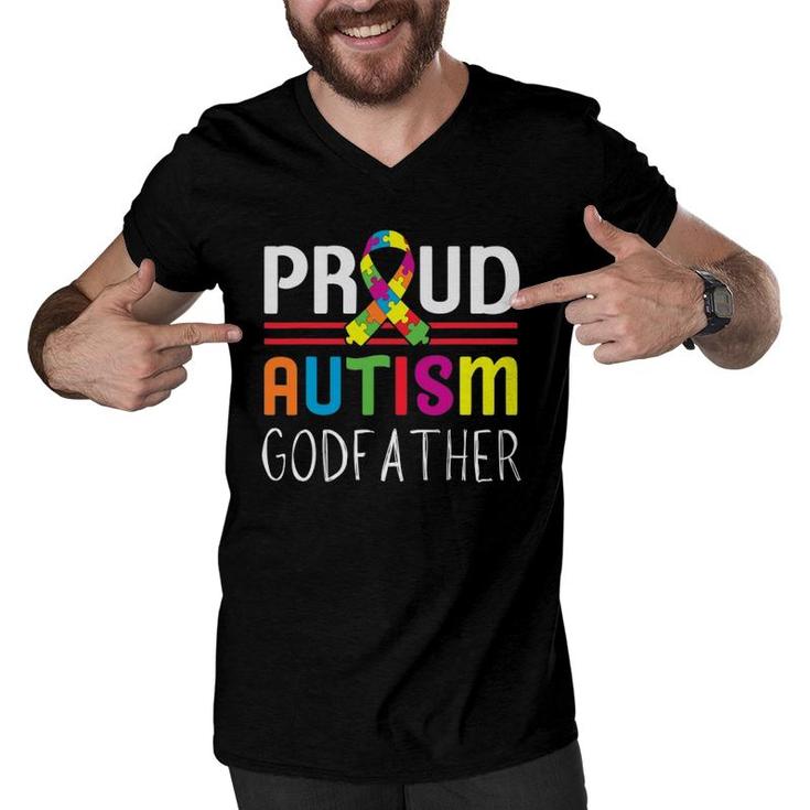 Mens Mens Proud Godfather Uncle Friend Brother Autism Awareness Men V-Neck Tshirt
