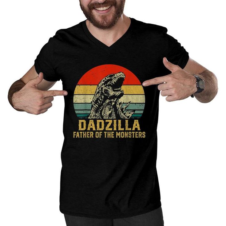 Mens Mens Vintage Dadzilla Father Of The Monsters  Funny Men V-Neck Tshirt