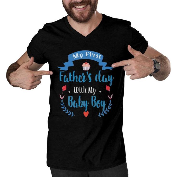 Mens My 1St Father's Day Baby Boy Outfit New Daddy First Time Dad Men V-Neck Tshirt