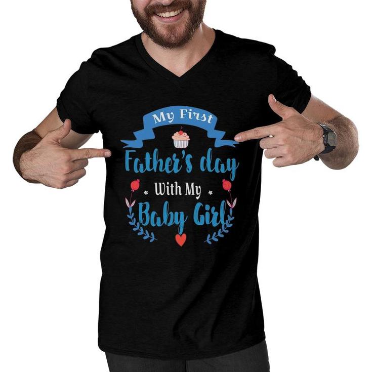 Mens My 1St Father's Day Baby Girl Outfit New Dad Daddy Men V-Neck Tshirt