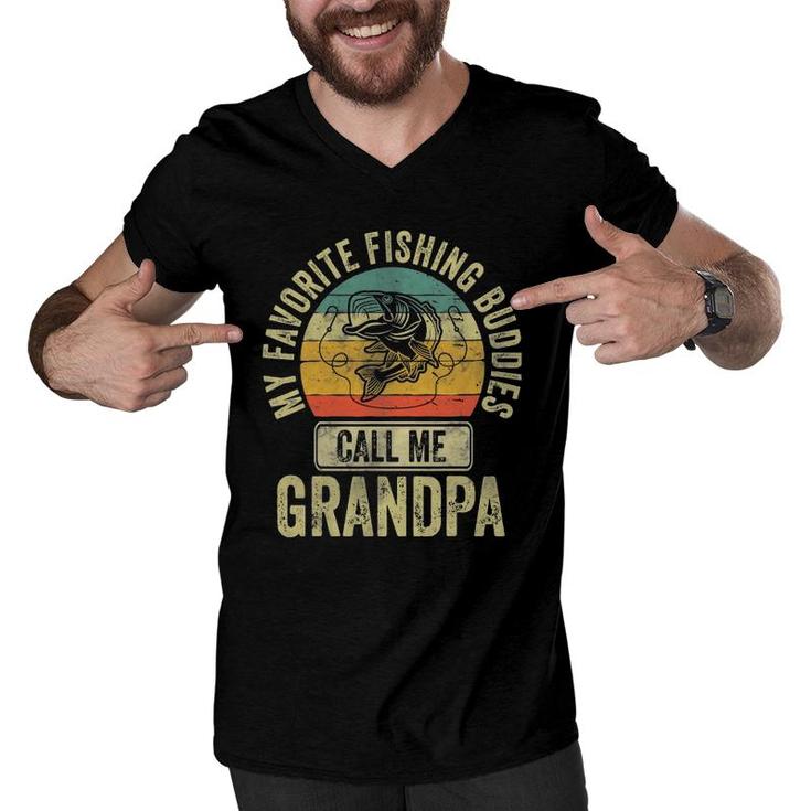 Mens My Favorite Fishing Buddies Call Me Grandpa  Fisherman Men V-Neck Tshirt