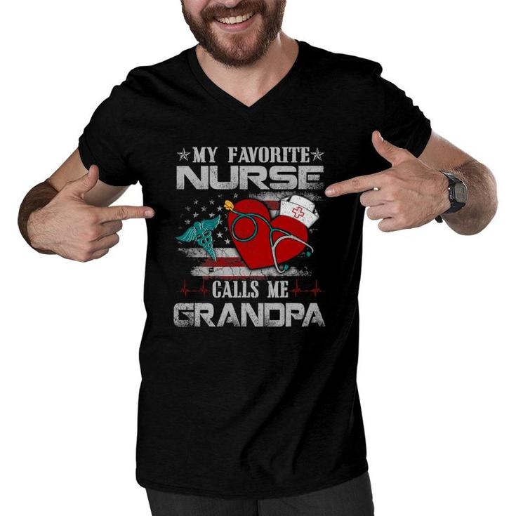 Mens My Favorite Nurse Calls Me Grandpa Father's Day Men V-Neck Tshirt