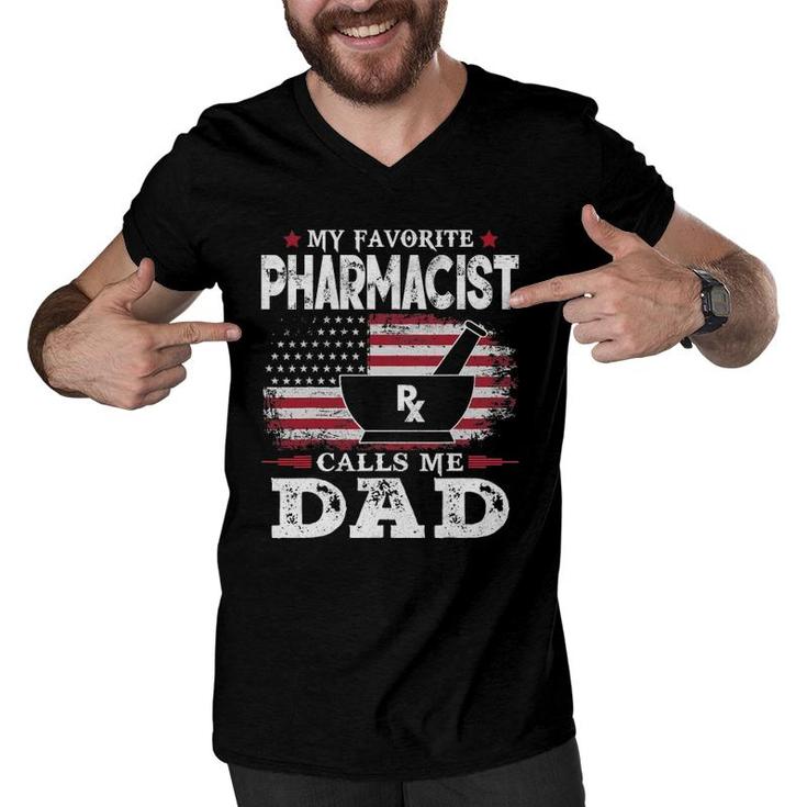 Mens My Favorite Pharmacist Calls Me Dad Usa Flag Father's Day Men V-Neck Tshirt