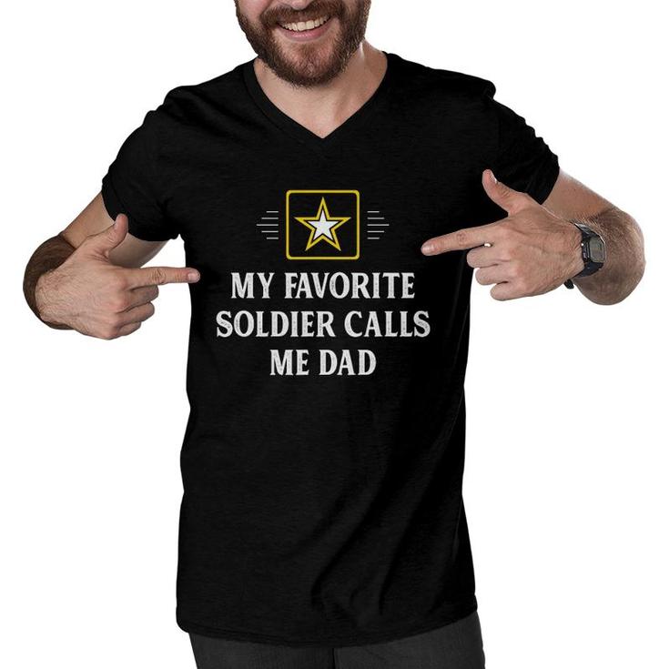 Mens My Favorite Soldier Calls Me Dad Vintage Style Men V-Neck Tshirt
