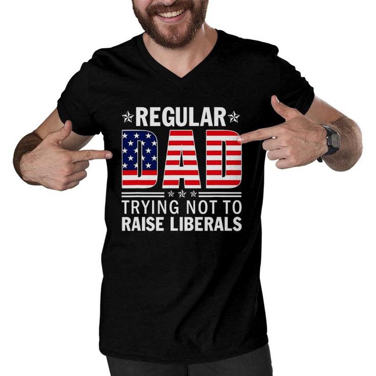 Mens Normal Dad Trying Not To Raise Liberals Vintage Us Flag Men V-Neck Tshirt