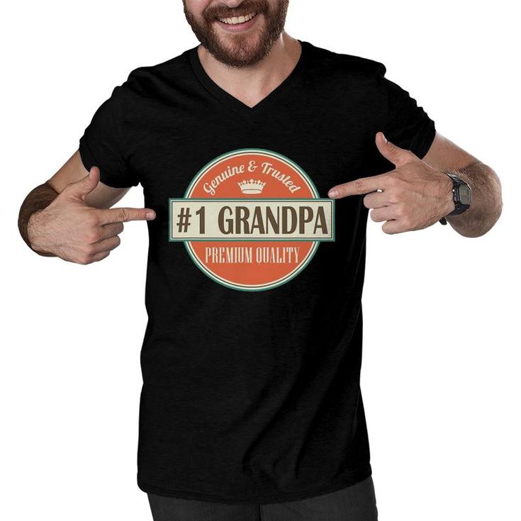 Mens Number 1 Grandpa 1 Grandfather Father's Day Gift Men V-Neck Tshirt