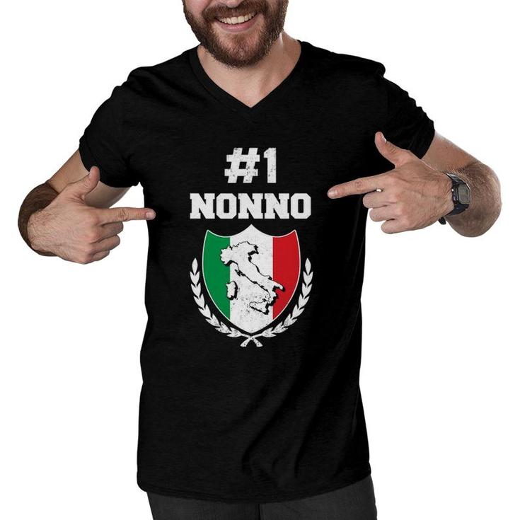 Mens Number One Nonno Italian Grandfather Funny Grandpa Men V-Neck Tshirt