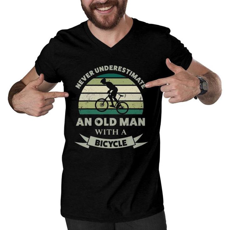 Mens Old Man With A Bicycle Funny Dad Gift Men V-Neck Tshirt