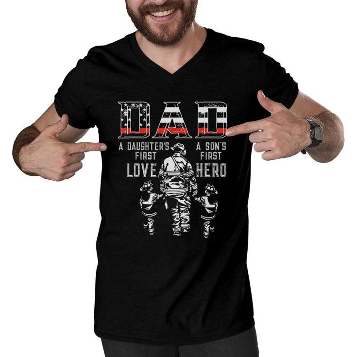 Mens Oxbd Dad Daughter Love Son Hero Fireman Dad Fathers Day Men V-Neck Tshirt