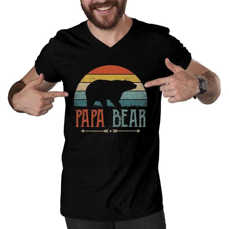 Mens Papa Bear Vintage Daddy Father's Day Retro Dad Men V-Neck Tshirt