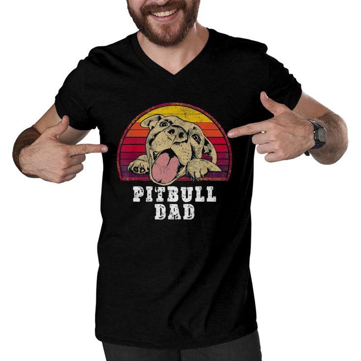 Mens Pitbull Dad Smiling Pitbull Father Men V-Neck Tshirt