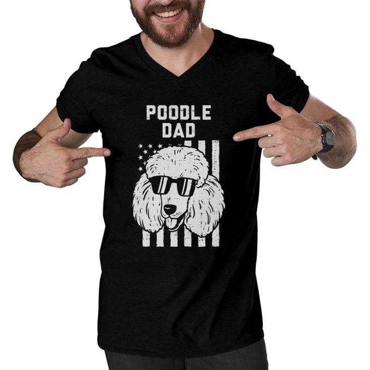 Mens Poodle Dad Us Flag Cool Patriotic Dog Lover Owner Men Gift Men V-Neck Tshirt