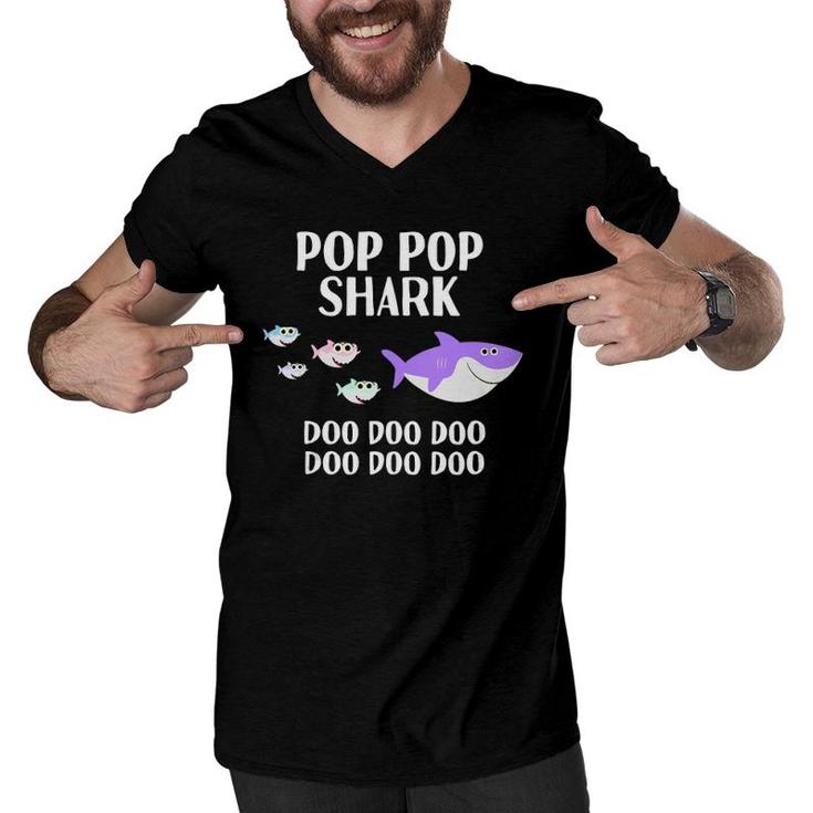 Mens Pop Pop Shark Doo Doo Funny Father's Day Gift For Grandpa  Men V-Neck Tshirt