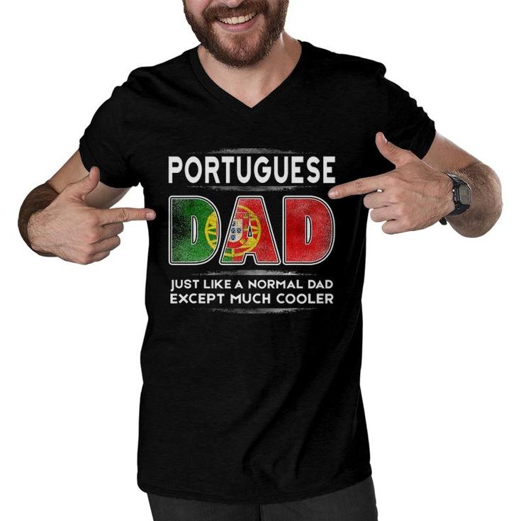 Mens Portuguese Dad Is Much Cooler Father's Day Flag Men V-Neck Tshirt