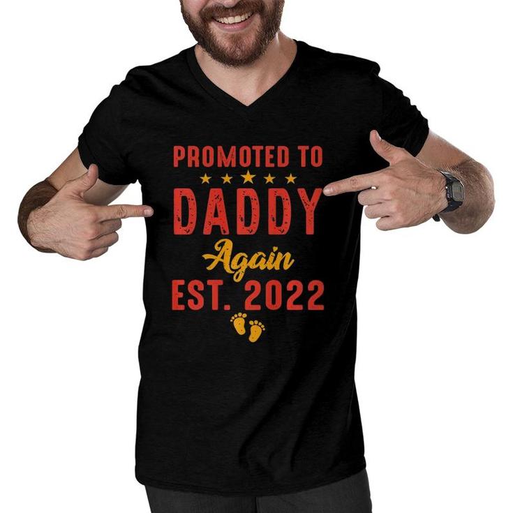 Mens Promoted To Daddy Again 2022 Funny Soon To Be Dad Again 2022  Men V-Neck Tshirt
