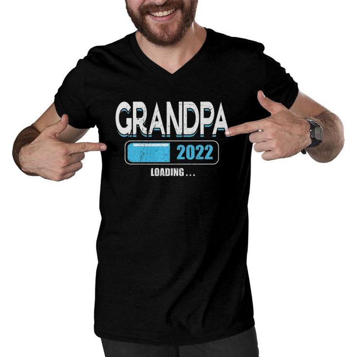 Mens Promoted To Grandfather Est 2022 Loading Future Grandpa  Men V-Neck Tshirt