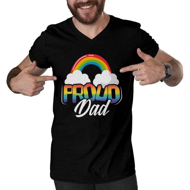 Mens Proud Dad Gay Pride Month Rainbow Lgbt Parent Father's Day Men V-Neck Tshirt