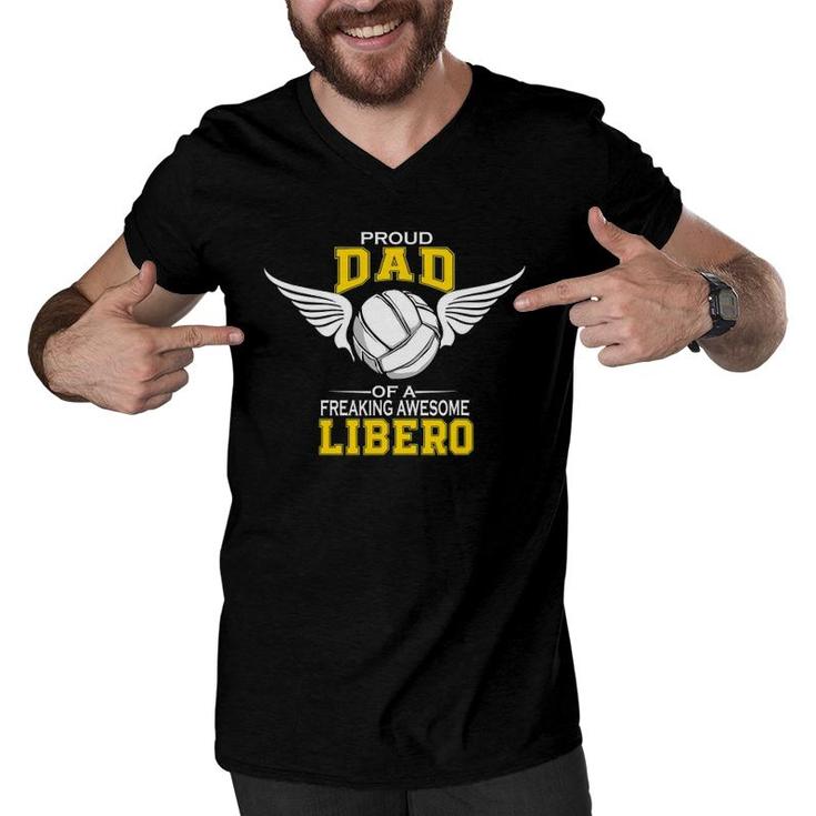 Mens Proud Dad Of A Freaking Awesome Libero Volleyball Father Men V-Neck Tshirt