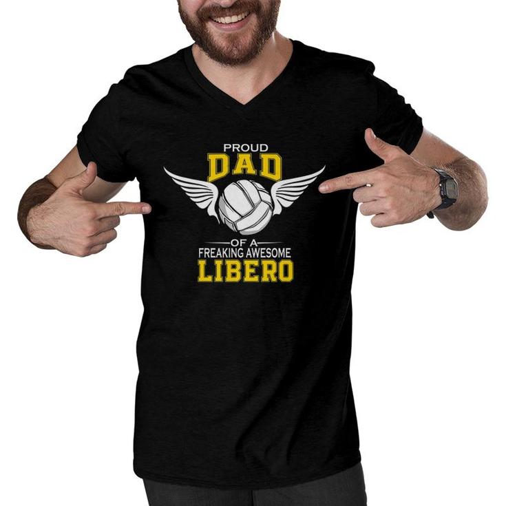 Mens Proud Dad Of A Freaking Awesome Libero Volleyball Father Premium Men V-Neck Tshirt
