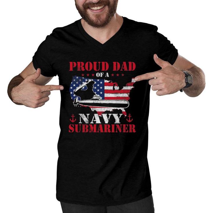 Mens Proud Dad Of A Navy Submariner Patriotic Veteran Submarine Men V-Neck Tshirt