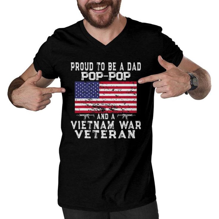 Mens Proud Dad Pop-Pop Vietnam War Veteran - Retro Us Flag Grandpa Men V-Neck Tshirt