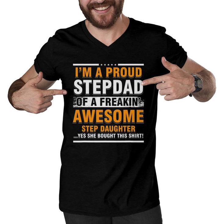 Mens Proud Stepdad Of A Freakin Awesome Step Daughter Step Dad Men V-Neck Tshirt