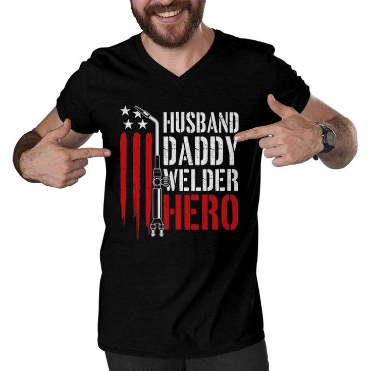 Mens Proud Welding Husband Daddy Welder Hero Weld Father's Day Men V-Neck Tshirt