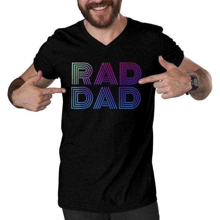 Mens Rad Dad 1980'S Retro Father's Day Men V-Neck Tshirt