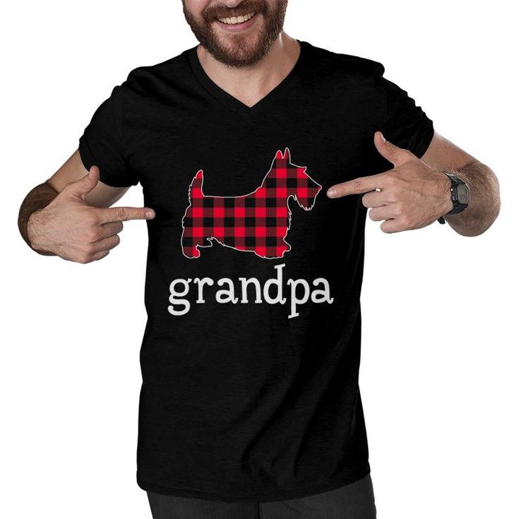 Mens Red Plaid Grandpa Scottie Christmas Matching Family Pajama Men V-Neck Tshirt