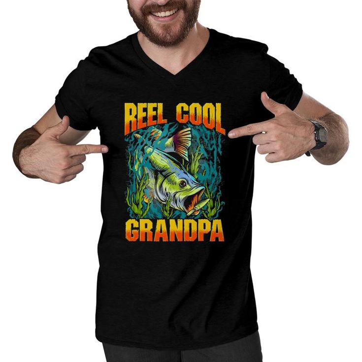 Mens Reel Cool Grandpa  Fishing Lover Gift Fathers Day Men V-Neck Tshirt