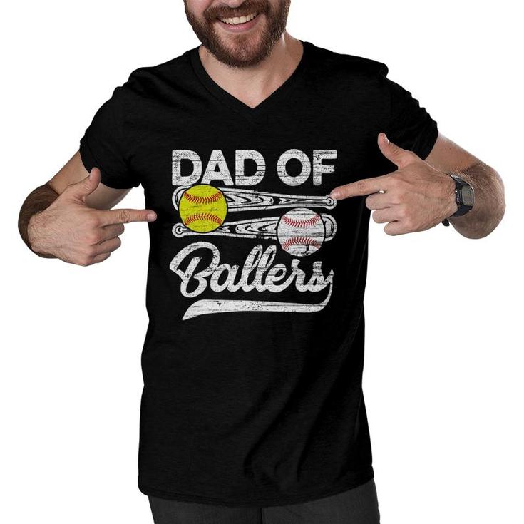 Mens Retro Vintage Father's Day Dad Softball Baseball Lover Men V-Neck Tshirt