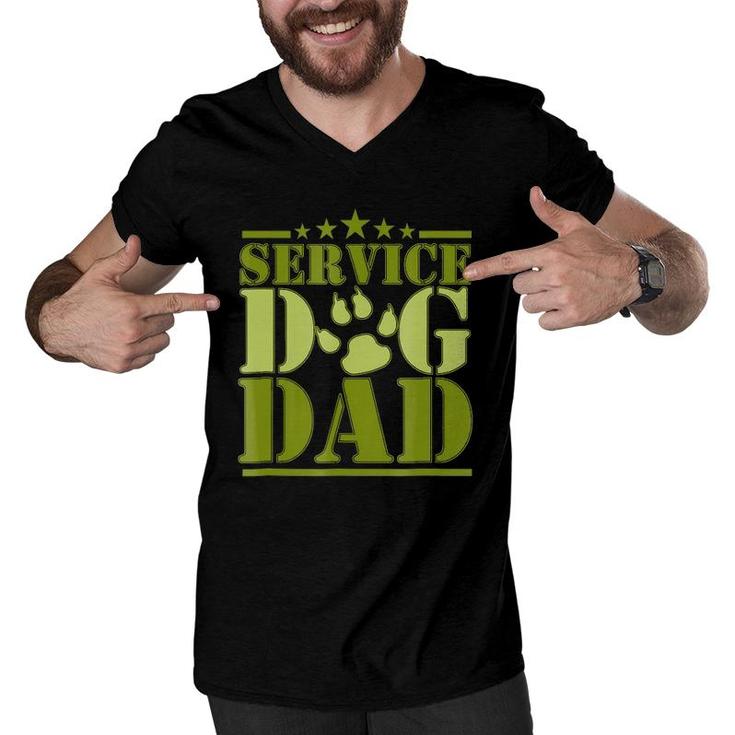 Mens Service Dog Dad  For Disabled American Veterans Men V-Neck Tshirt