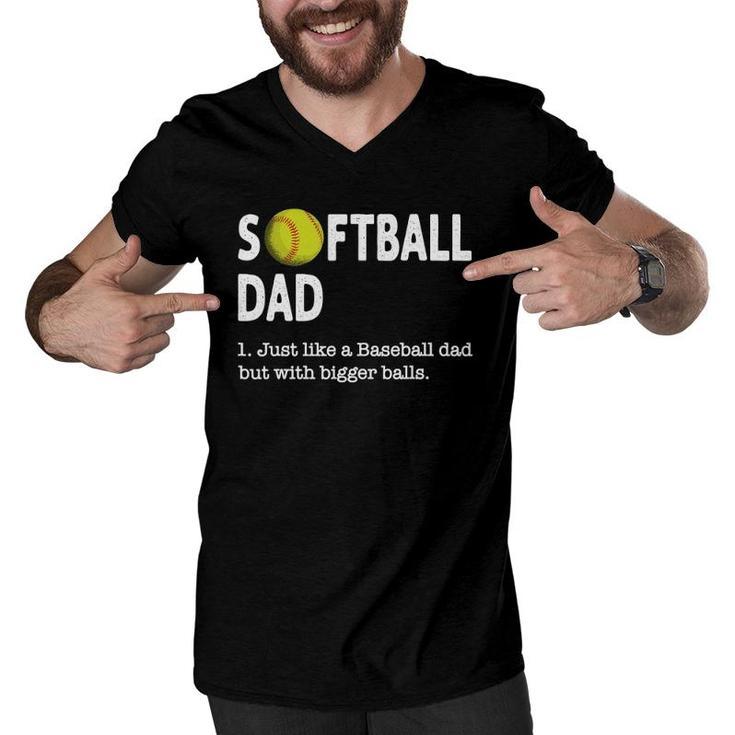 Mens Softball Dad Just Like A Baseball Dad  Father's Day Men V-Neck Tshirt