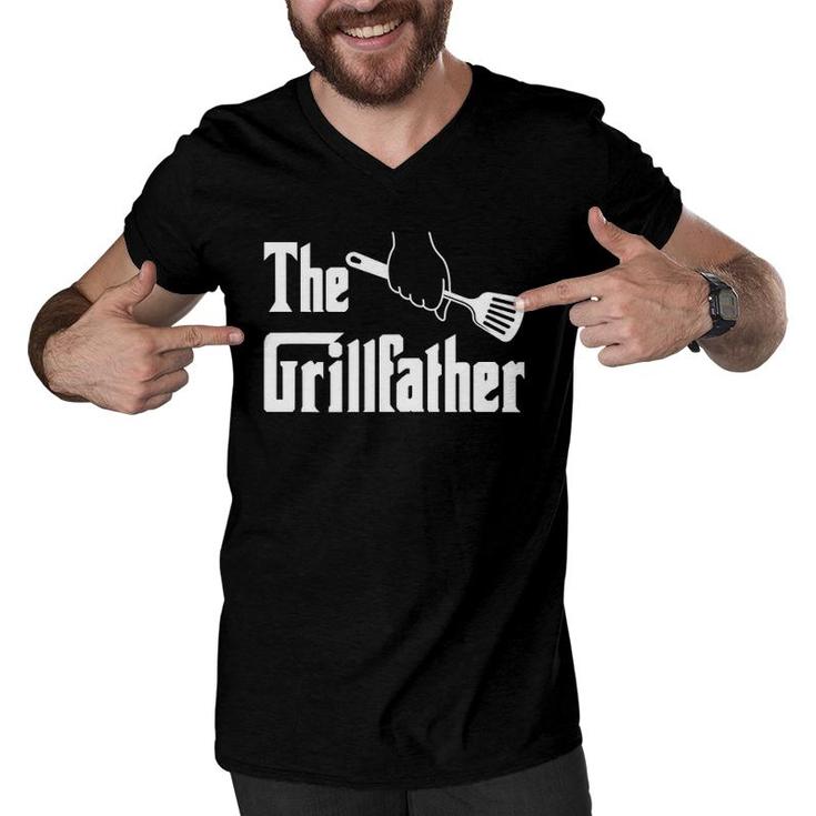 Mens The Grillfather Grill Funny Grilling Bbq Papa Grandpa Men V-Neck Tshirt