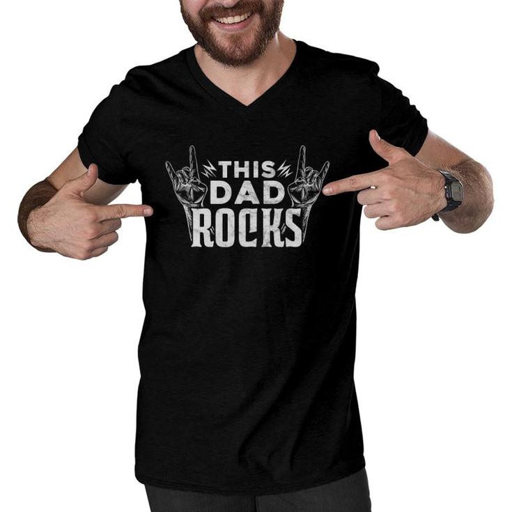 Mens This Dad Rocks Rock N Roll Heavy Metal Father's Day Men V-Neck Tshirt