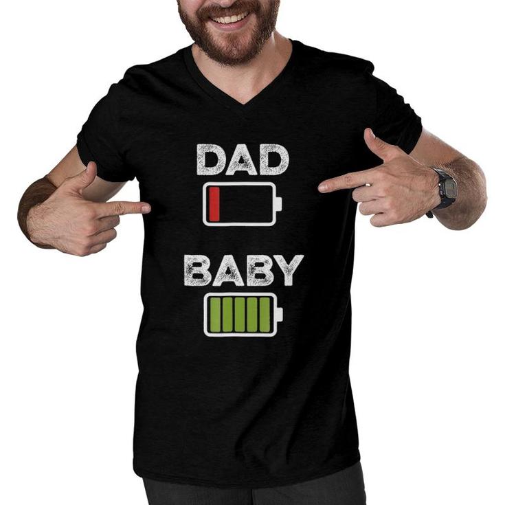 Mens Tired Dad Low Battery Baby Full Charge Funny Men V-Neck Tshirt