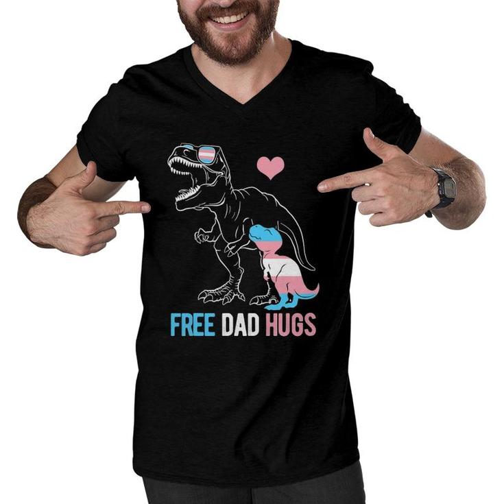 Mens Trans Free Dad Hugs Dinosaur Rex Daddy Transgender Pride Men V-Neck Tshirt