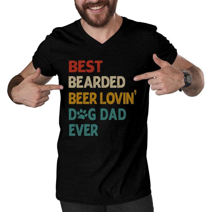 Mens Vintage Best Bearded Beer Lovin Dog Dad Men V-Neck Tshirt