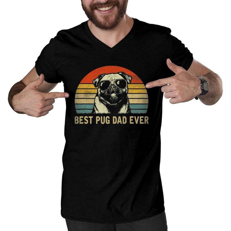 Mens Vintage Best Pug Dad Ever Boxer Lover Father's Day Men V-Neck Tshirt