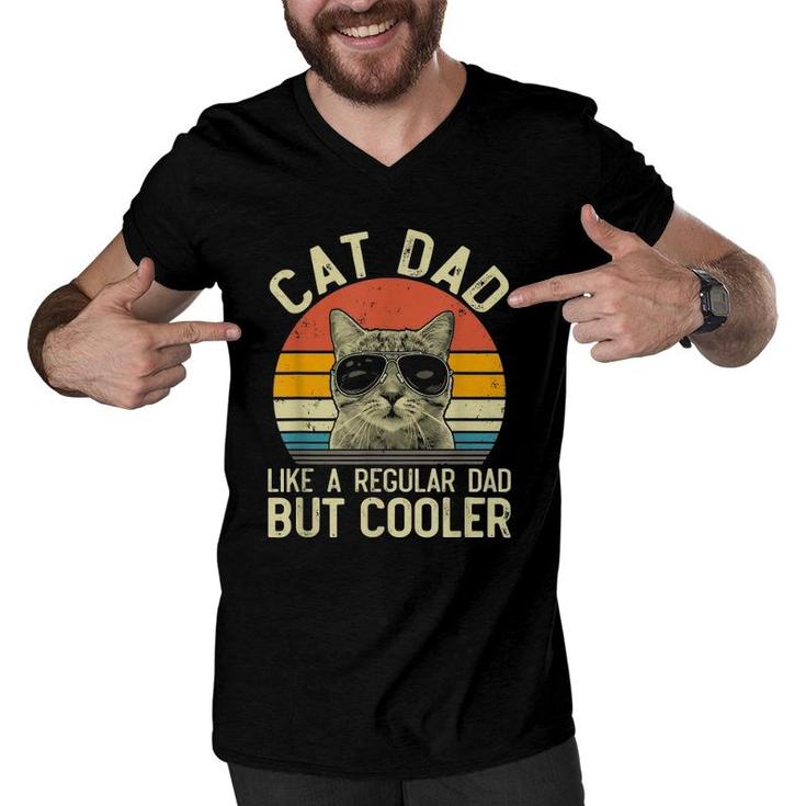 Mens Vintage Cat Dad Regular Dad Proud Daddy Meowica Fathers Day Men V-Neck Tshirt