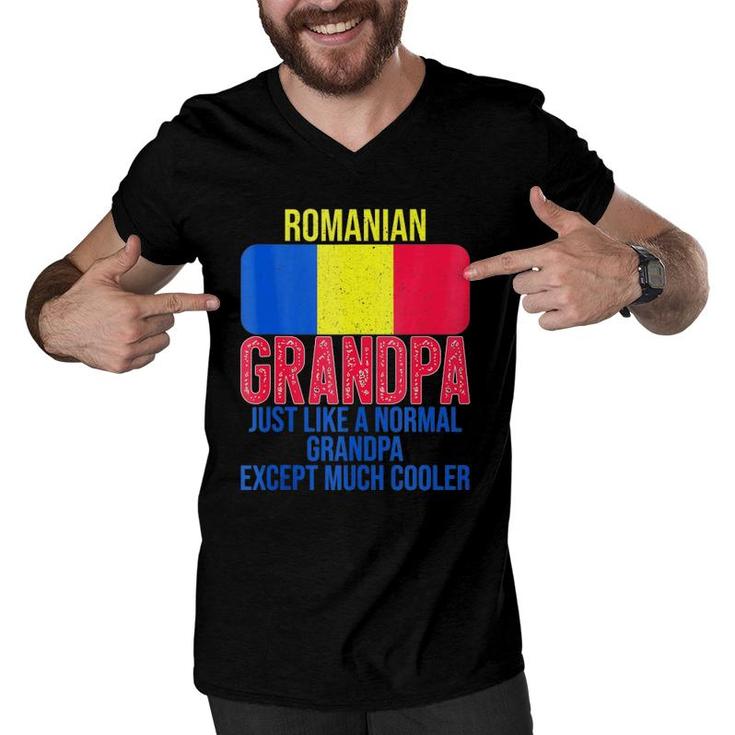 Mens Vintage Romanian Grandpa Romania Flag For Father's Day  Men V-Neck Tshirt