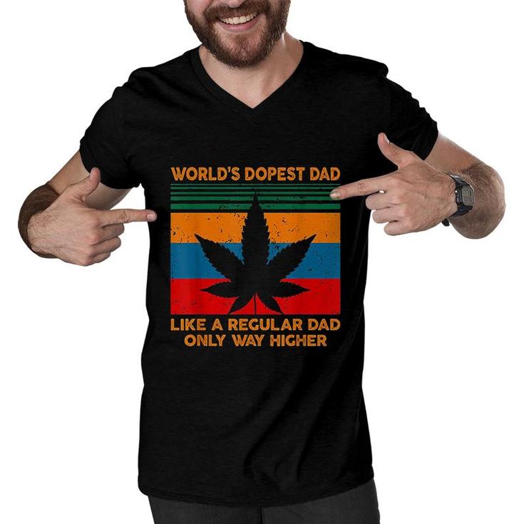 Mens Worlds Dopest Dad Weed Cannabis Vintage Gift Color Men V-Neck Tshirt